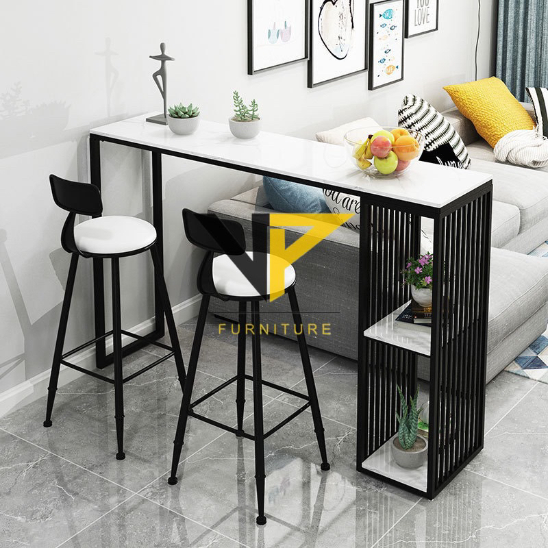 Bàn bar chân cao 1m kiểu dáng hiện đại có kệ tiện lợi dài 1m4