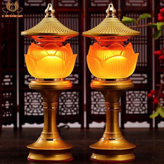 [HÀNG SẴN] CẶP 2 CÂY ĐÈN LED HOA SEN LƯU LY ĐỎ CAM VÀNG THỜ CÚNG TRANG TRÍ