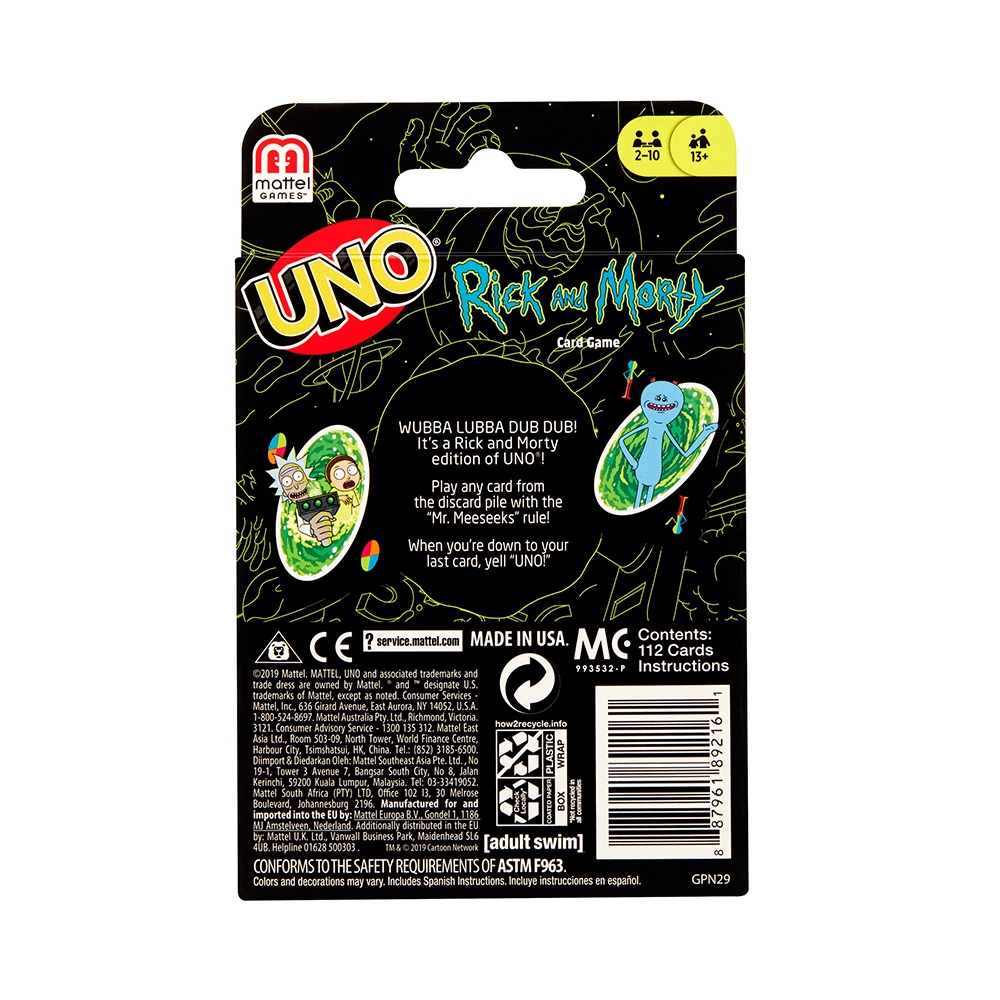 Bộ Trò Chơi Thẻ Bài UNO Rick And Morty - 112 thẻ bài bìa cứng hoạt hình vui nhộn