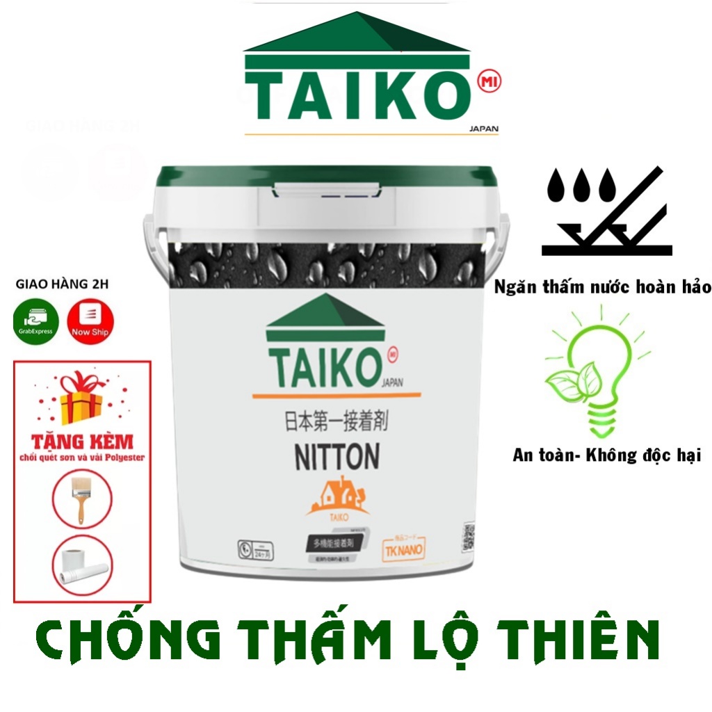  Keo Sơn Chống Thấm Sàn Mái TAIKO NITTON - Thùng 10 Lít - Tặng Kèm Vải Kết Cấu
