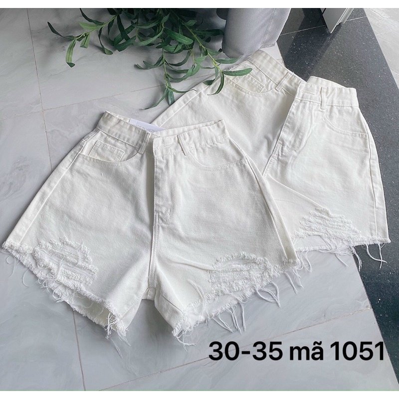 Quần short jean nữ Bigsize từ 40kg-85kg phối rách kiểu lưng cao, quần đùi bò trắng cạp cao Ms1059 KIKAJeans