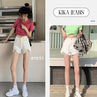Quần short jean nữ Bigsize từ 40kg-85kg phối rách kiểu lưng cao, quần đùi bò trắng cạp cao Ms1059 KIKAJeans