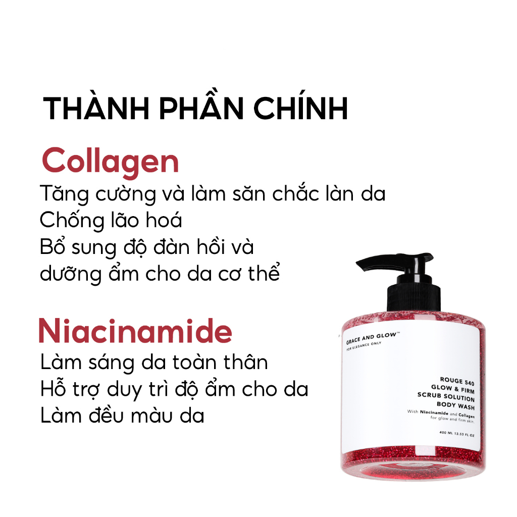 Sữa tắm tẩy tế bào chết scrub Grace and Glow Rouge 540 Scrub Solution body wash 400ml