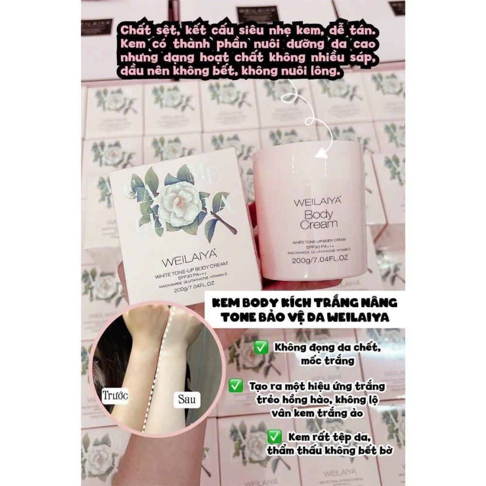 Kem body weilaiya Dưỡng Trắng Da Nâng Tone, chống nắng SPF30 PA +++ White Tone-Up Body Cream SPF30 PA+++ 200ml
