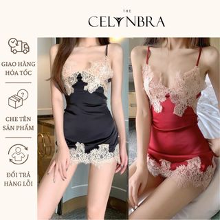 Váy ngủ lụa mềm phối ren sexy dây đan chéo lưng gợi cảm THE CELYNBRA - V1