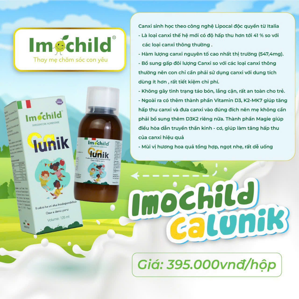 [ Mua 1 Tặng 1 ] Imochild Calunik Chai 125ML – Bổ Sung Canxi, Phát Triển Xương Chắc Khoẻ