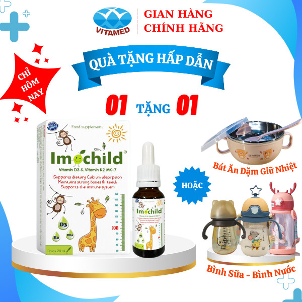 [ Mua 1 Tặng 1 ] Imochild Vitamin D3 & Vitamin K2 MK7 - Hỗ Trợ Bé Phát Triển Toàn Diện (Lọ 20ml)