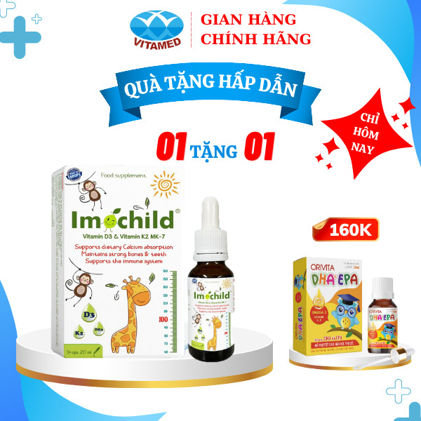 [ Mua 1 Tặng 1 ] Imochild Vitamin D3 & Vitamin K2 MK7 - Hỗ Trợ Bé Phát Triển Toàn Diện (Lọ 20ml)