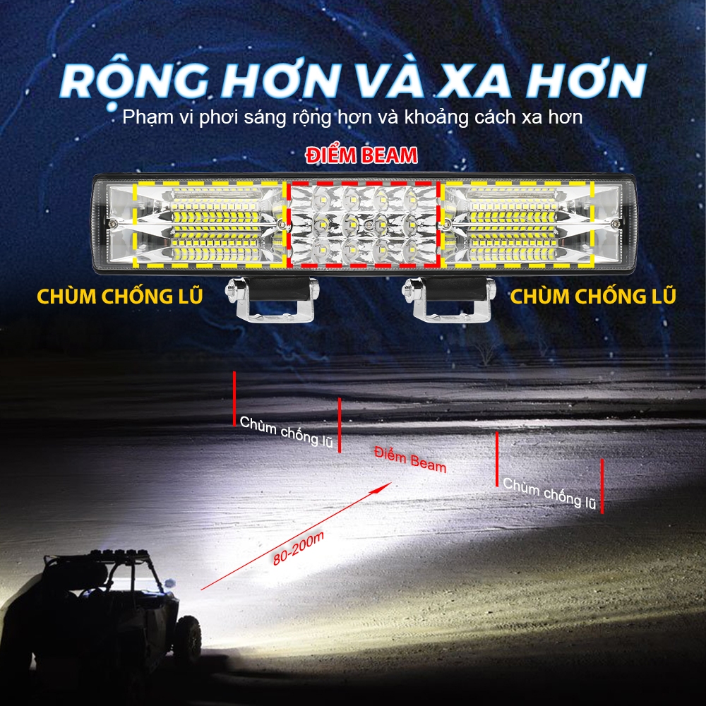 300000LM 50Inch Siêu Sáng 12V 24V Offroad Led Bar Điểm Lũ Combo Tia 3 Hàng đèn Led Làm Đèn Thanh Xe Ô Tô 4WD Xe Tải SUV