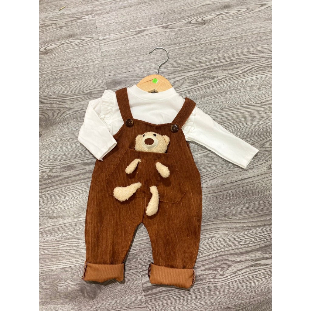 , Set yếm bé gái, hai màu hồng và màu nâu kèm áo mặc thu đông 7-14kg BÌNH MINH SHOP