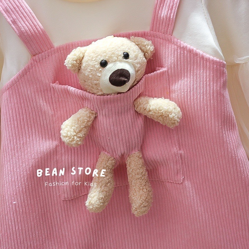 , Set yếm bé gái, hai màu hồng và màu nâu kèm áo mặc thu đông 7-14kg BÌNH MINH SHOP