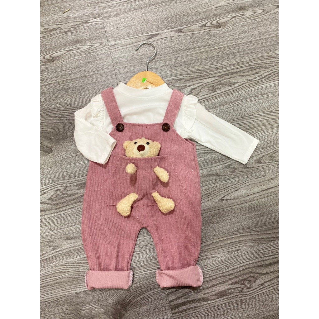 , Set yếm bé gái, hai màu hồng và màu nâu kèm áo mặc thu đông 7-14kg BÌNH MINH SHOP