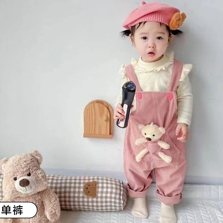 , Set yếm bé gái, hai màu hồng và màu nâu kèm áo mặc thu đông 7-14kg BÌNH MINH SHOP