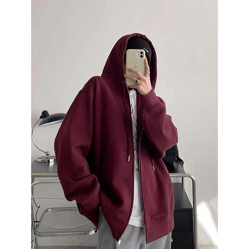 Áo Khoác Gió Áo khoác hoodie nỉ unisex mặc đôi kiểu trơn basic form rộng mũ to, Áo nỉ cặp đôi hoodi quảng châu2 lớp