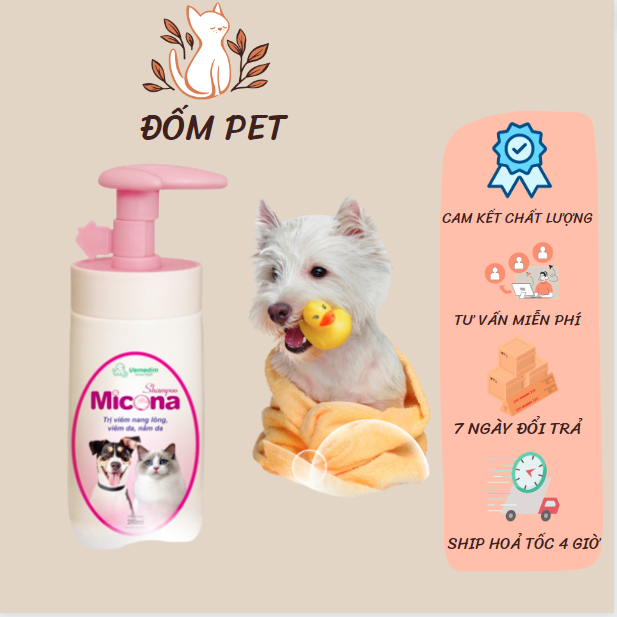 Sữa Tắm Micona Ngừa Nấm, Viêm Da, Giúp Mượt Lông Chó Mèo 200ml