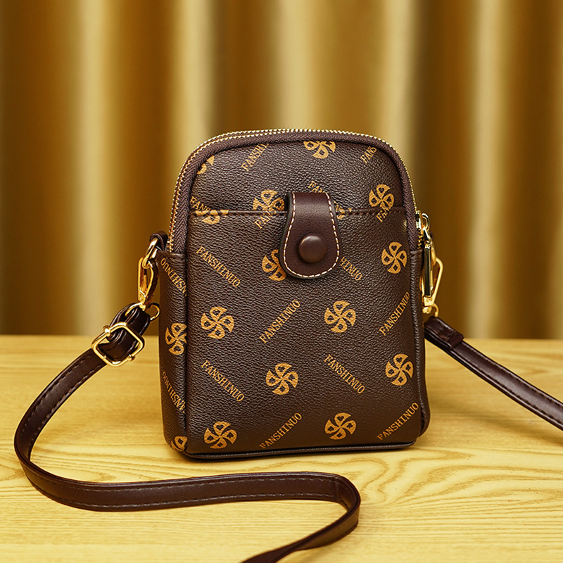 Túi xách đeo chéo đeo vai họa tiết hoa nâu thời trang công sở