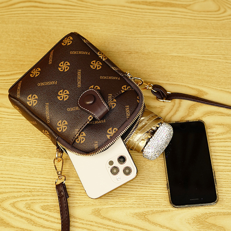 Túi xách đeo chéo đeo vai họa tiết hoa nâu thời trang công sở