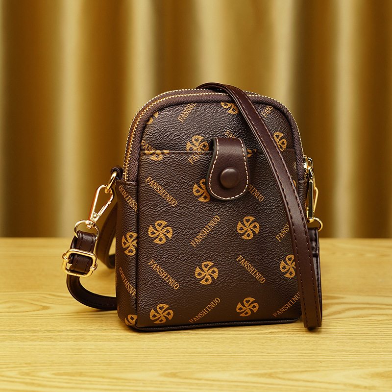 Túi xách đeo chéo đeo vai họa tiết hoa nâu thời trang công sở