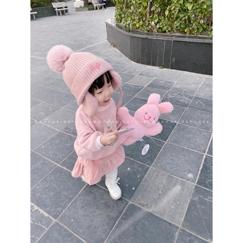 MUP 195: Mũ len bông phong cách Hàn quốc - Thêu tên bé theo yêu cầu