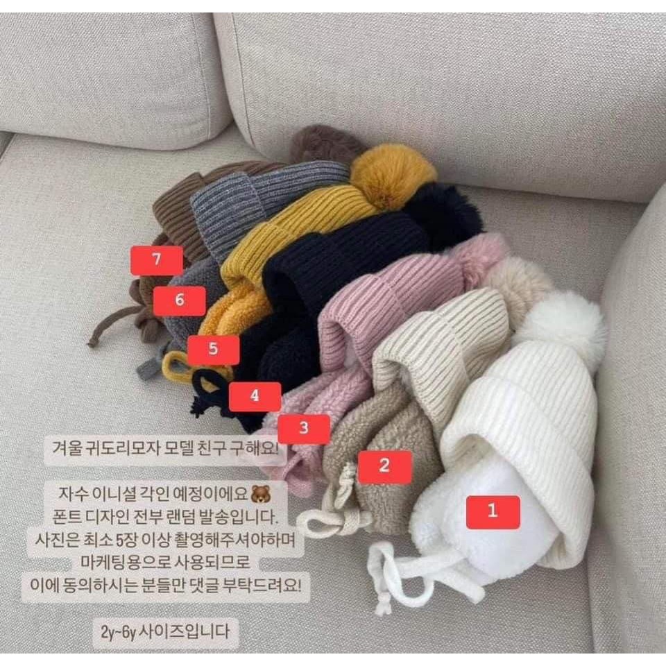 MUP 195: Mũ len bông phong cách Hàn quốc - Thêu tên bé theo yêu cầu