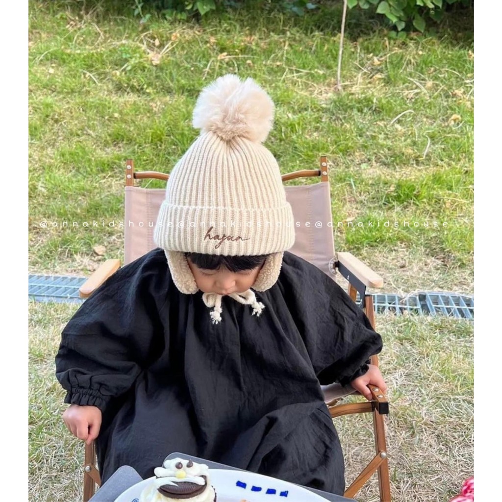 MUP 195: Mũ len bông phong cách Hàn quốc - Thêu tên bé theo yêu cầu