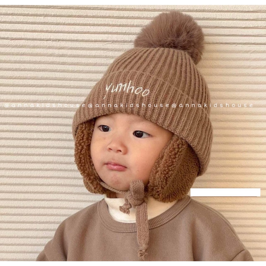 MUP 195: Mũ len bông phong cách Hàn quốc - Thêu tên bé theo yêu cầu
