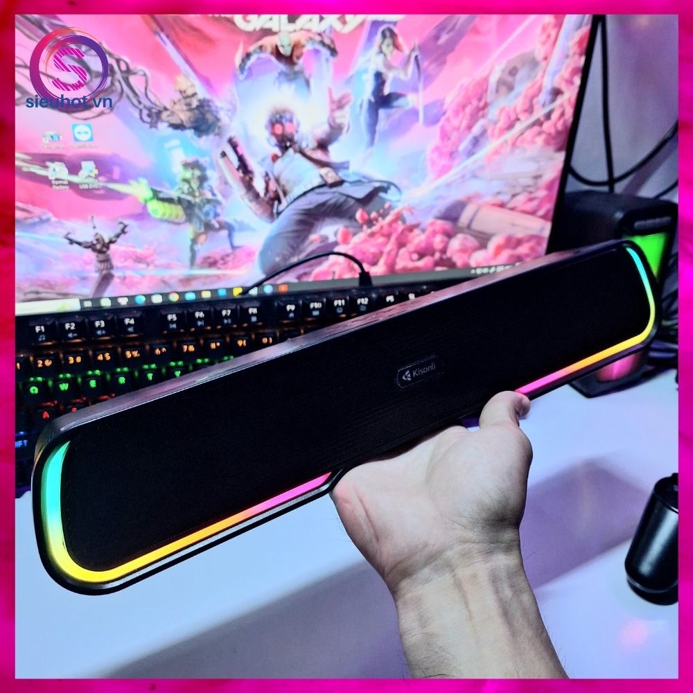 Loa thanh soundbar bluetooth KISONLI 913 led rgb để bàn loa nghe nhạc không dây máy vi tính chuyên gaming bass cực mạnh