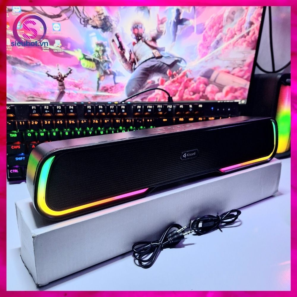 Loa thanh soundbar bluetooth KISONLI 913 led rgb để bàn loa nghe nhạc không dây máy vi tính chuyên gaming bass cực mạnh
