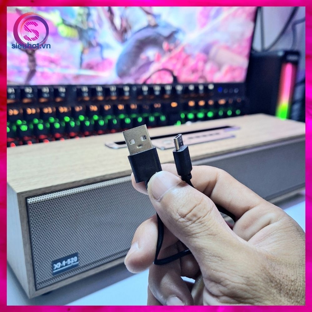 Loa Bluetooth Bass Mạnh XM 520 Để Bàn Loa Thanh Không Dây Vân Gỗ