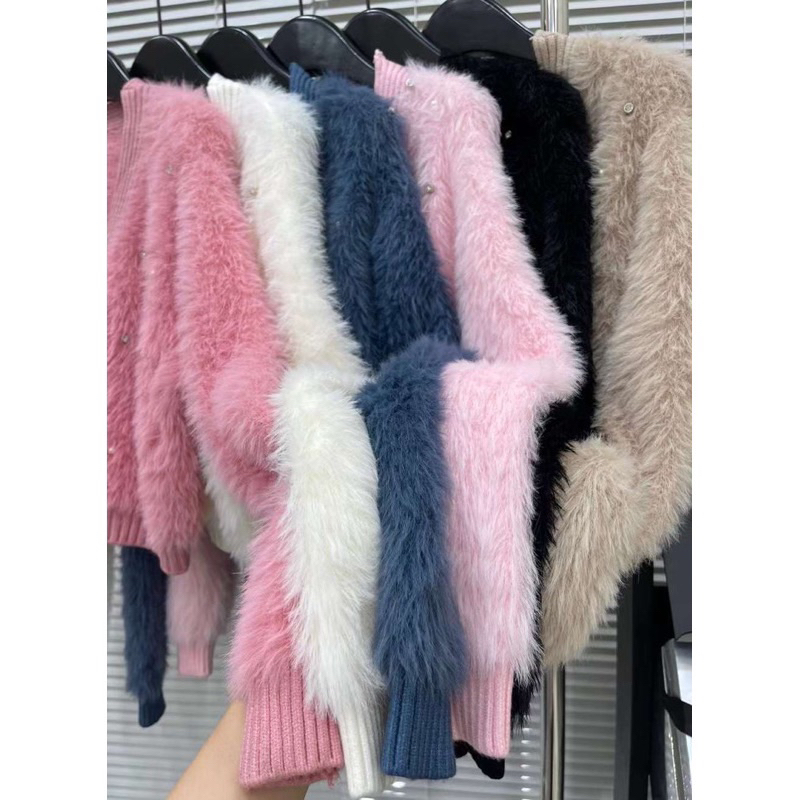 Áo khoác cadigan len lông thỏ khuy cài tay dài hàng qc A314