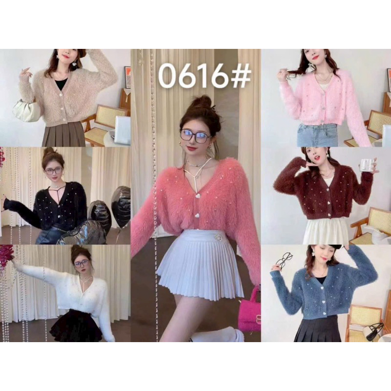 Áo khoác cadigan len lông thỏ khuy cài tay dài hàng qc A314