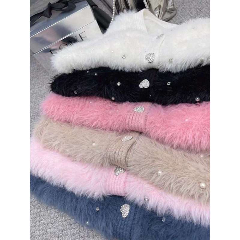 Áo khoác cadigan len lông thỏ khuy cài tay dài hàng qc A314