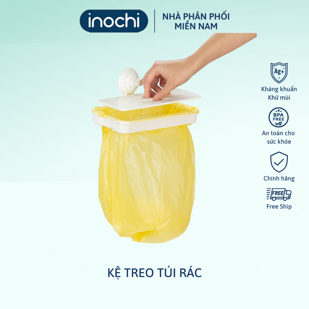 Kệ treo túi rác Inochi, sử dụng miếng dán chắc chắn. kệ treo thùng rác dán tường