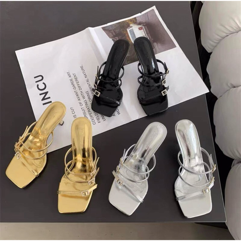 Gót nhọn mũi vuông cao 5 phân quai mảnh đính đá có big size 35-45
