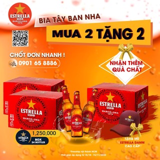 BIA chính hãng ESTRELLA DAMM THÙNG 24 CHAI 330ML nhập khẩu Tây Ban nha [ship siêu tốc HCM]