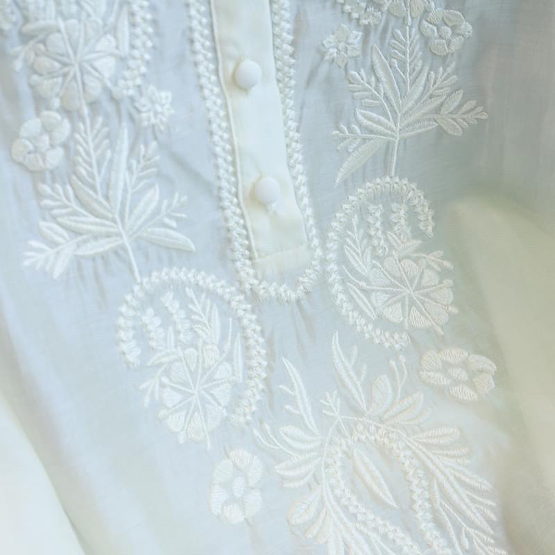 Sơ mi linen tơ mềm thêu thân và tay xinh