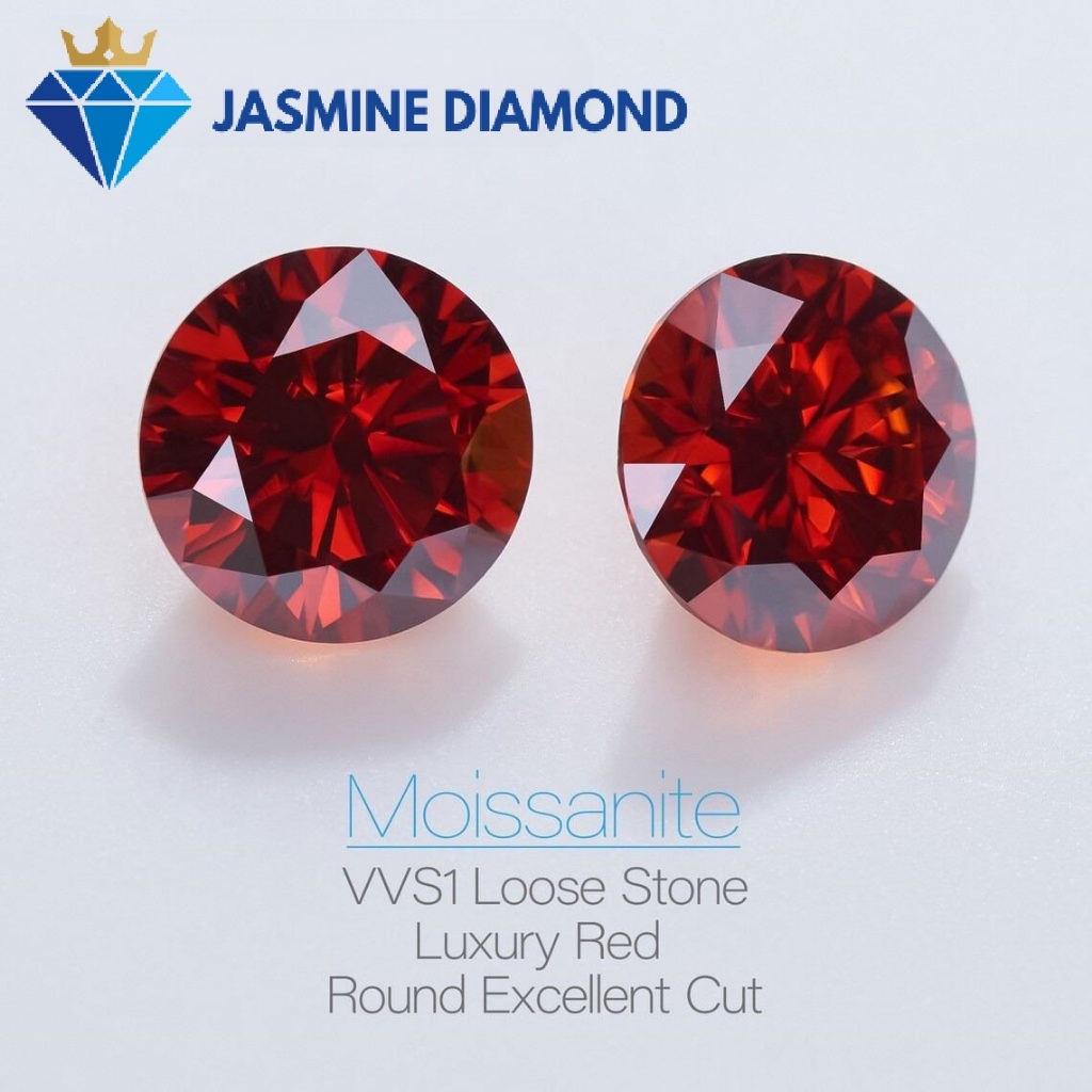 (Size từ 8-10.5 ly) Kim cương nhân tạo Mỹ Moissanite giác cắt tròn màu đỏ