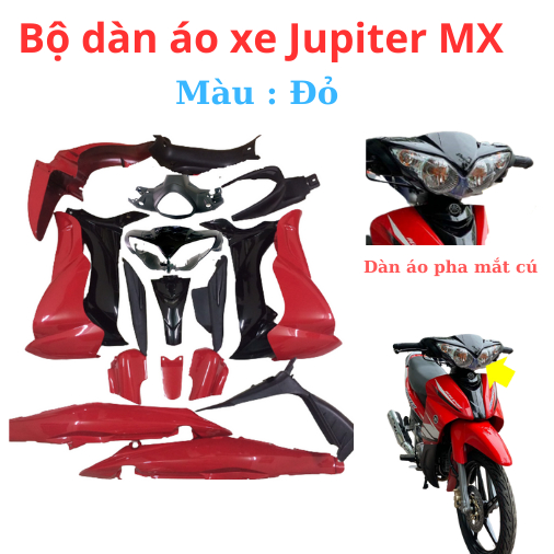 Bộ dàn áo xe Jupiter MX Mắt Cú - vỏ nhựa jupiter Gravita màu Đỏ -nhựa trắng nguyên sinh