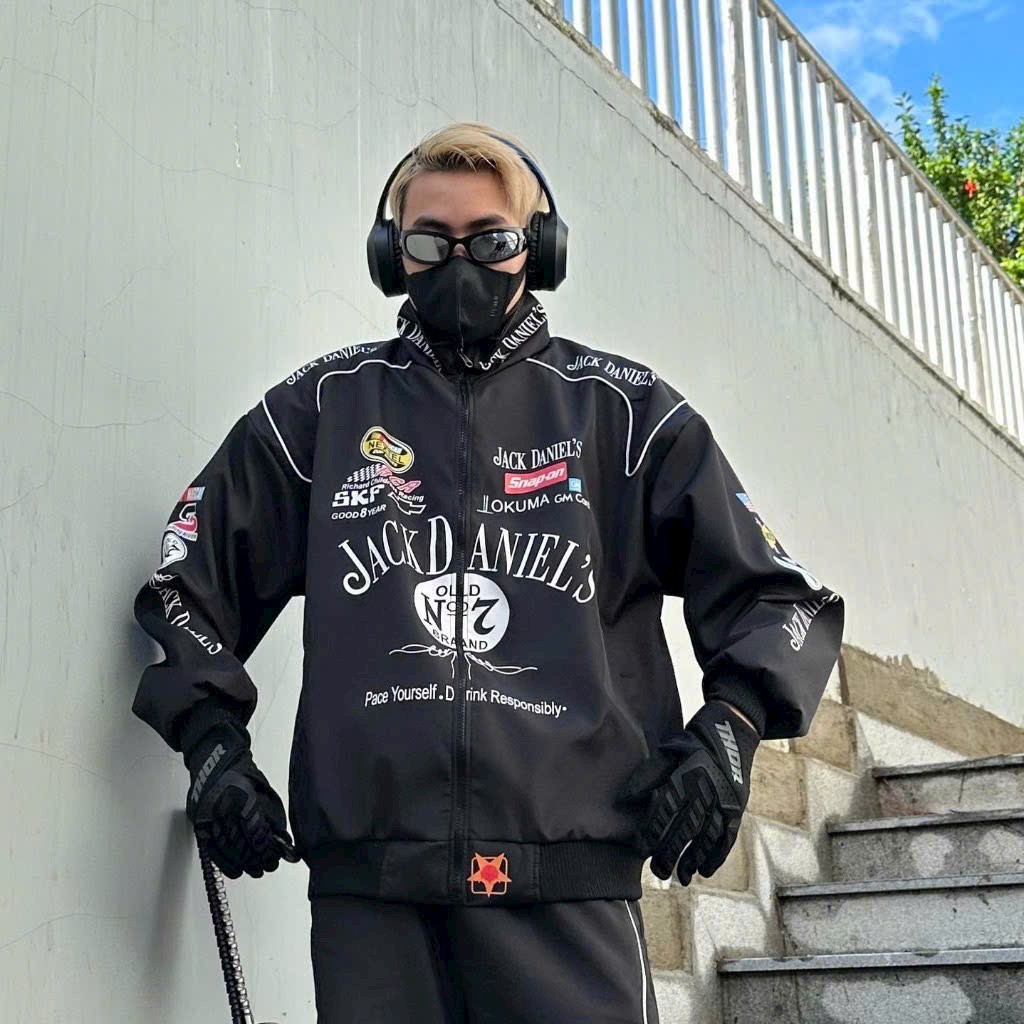 Áo khoác dù gió In Chữ JACK DANIELS 2 Lớp Nam Nữ Couple - Kiểu Bomber Áo Bóng Chày Unisex - Đi Phươt