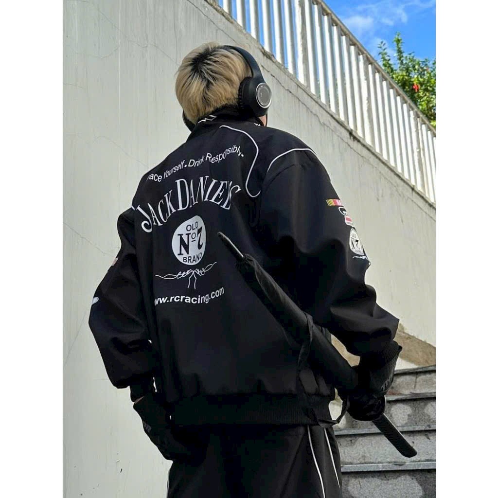 Áo khoác dù gió In Chữ JACK DANIELS 2 Lớp Nam Nữ Couple - Kiểu Bomber Áo Bóng Chày Unisex - Đi Phươt