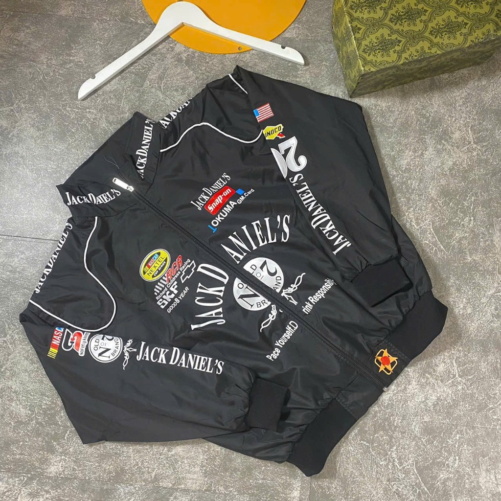 Áo khoác dù gió In Chữ JACK DANIELS 2 Lớp Nam Nữ Couple - Kiểu Bomber Áo Bóng Chày Unisex - Đi Phươt