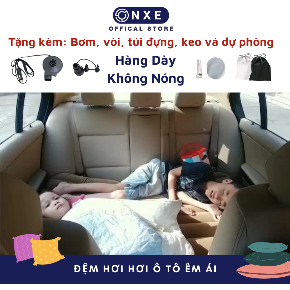 Nệm hơi ô tô 4 7 chỗ loại dày onxe vải nỉ kèm sẵn bơm 4 màu nệm hơi phù hợp hàng ghế sau xe ô tô