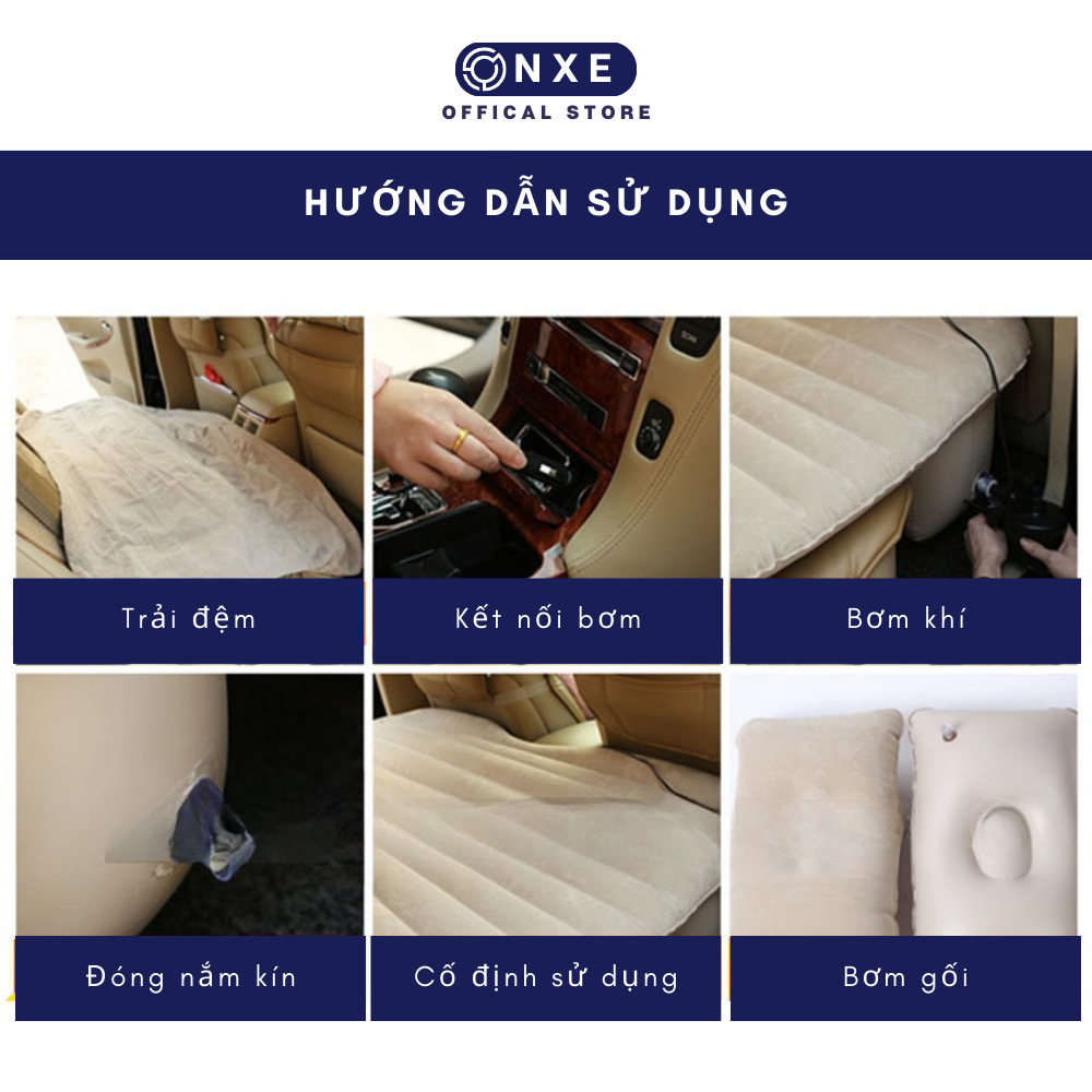 Nệm hơi ô tô 4 7 chỗ loại dày onxe vải nỉ kèm sẵn bơm 4 màu nệm hơi phù hợp hàng ghế sau xe ô tô