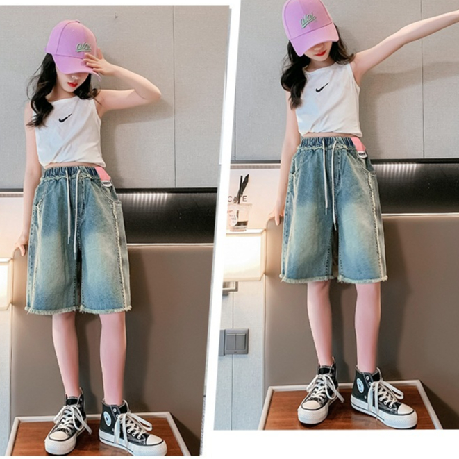 quần short jean bé gái lớn size đại quần đùi bò bé gái CV10 size 90-130 9-27 kg thời trang trẻ em hàng quảng châu