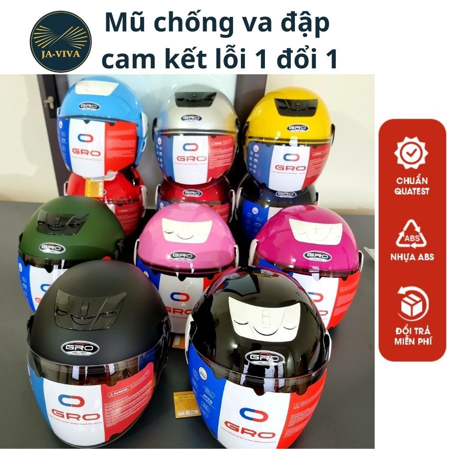 Mũ bảo hiểm 3/4 trùm đầu GRO VO kiểu dáng Honda có kính dài chống trầy cho nam nữ hàng chính hãng.