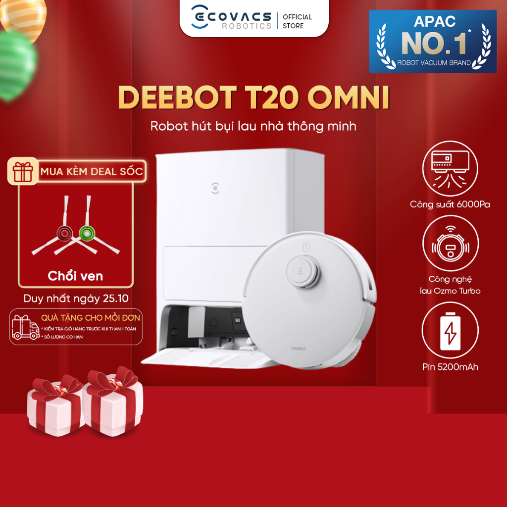 Robot hút bụi lau nhà Ecovacs Deebot T20 Omni_Bản quốc tế DLX23_Bảo hành 24 tháng