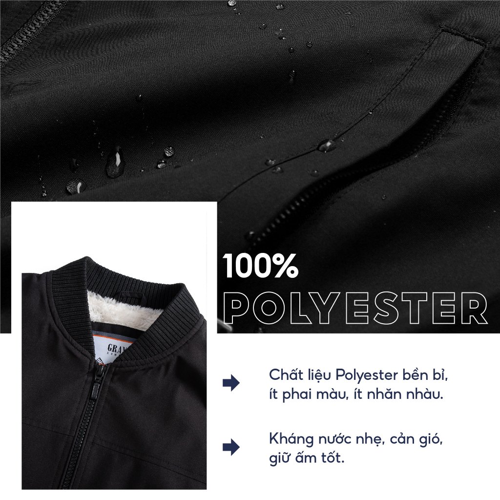 Áo Khoác Nam Lót Lông bomber GRAYHOMME, Áo khoác gió lót lông cổ bomber 2 lớp lót lông cừu - CU3006