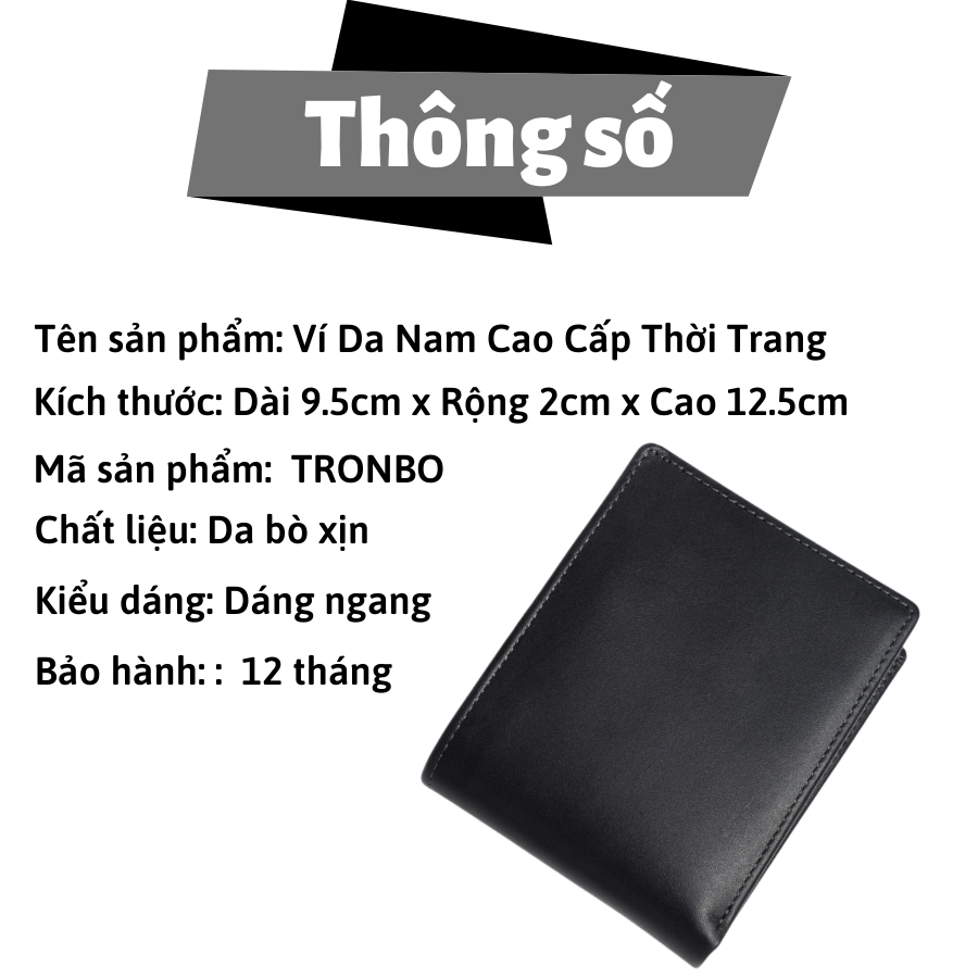 Ví Nam Da Bò Cao Cấp - Bóp Nam Tặng Kèm Hộp Dùng Làm Quà Tặng - TRONBO