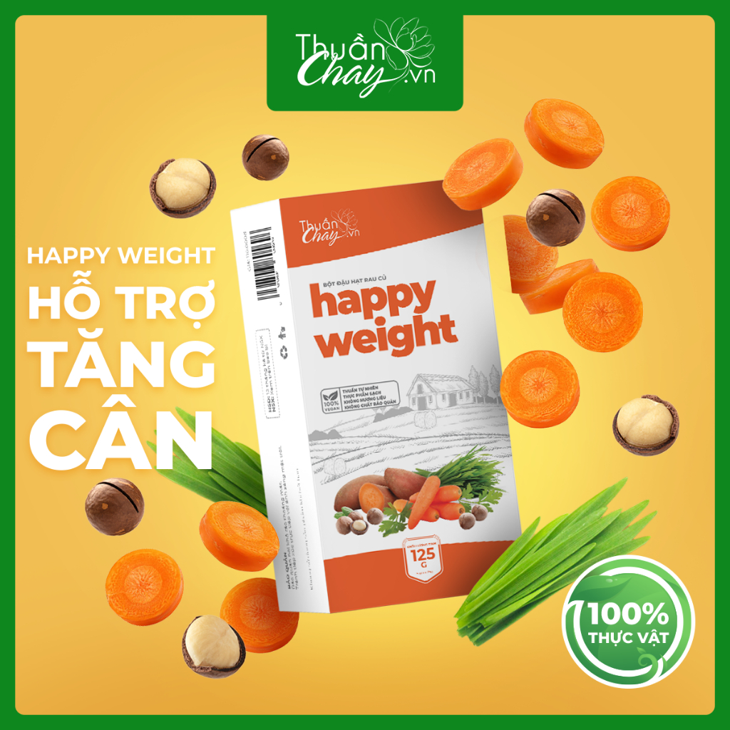 Bột Đậu Hạt Rau Củ Happy Weight Lon Thuần Chay Có Tảo Xoắn Vị Caccao (5 gói x 25g)
