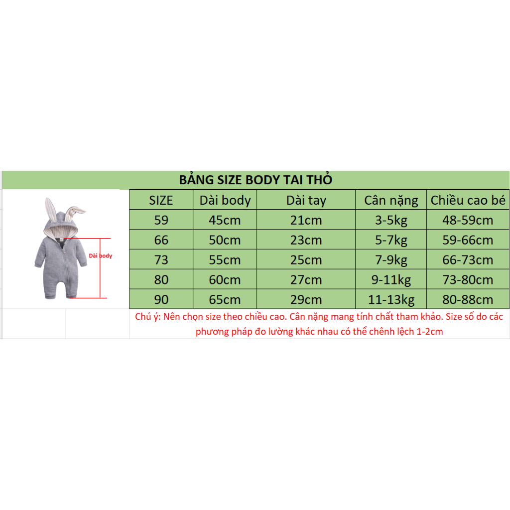 Body tai thỏ cotton dài tay thu đông cho bé trai bé gái xuất Nhật SL12